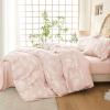 imageMUXHOMO Bed in a Bag Queen 7 Pieces Sage Green Queen Comforter Set Reversible Botanical Flowers Design Ultra Soft ampamp Breathable Bedding Sets with Comforter Sheets Pillowcases ampamp ShamsCameo Pink Leaves