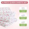 imageMUXHOMO Queen Size 4 Piece Sheet Set Soft Breathable Bed Sheet Set for Bedroom with Deep Pocket Up to 16quot WrinkleFree ampamp Cooling Bedding for OekoTEX Certified  Blossoms Pink01  Blossoms Light Pink
