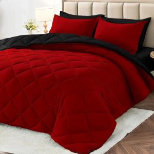 imageMUXHOMO 7 Pieces Queen Comforter Set Reversible Bed in a Bag Queen Size All Season Bedding Set with Comforter Flat Sheet Fitted Sheet Pillowcases ampamp Shams Red ampamp Black01  RedBlack