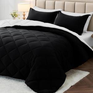 imageMUXHOMO 7 Pieces Queen Comforter Set Reversible Bed in a Bag Queen Size All Season Bedding Set with Comforter Flat Sheet Fitted Sheet Pillowcases ampamp Shams Red ampamp BlackBlackWhite