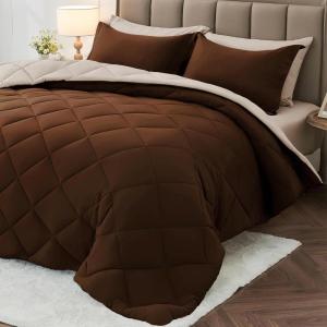 imageMUXHOMO 7 Pieces Queen Comforter Set Reversible Bed in a Bag Queen Size All Season Bedding Set with Comforter Flat Sheet Fitted Sheet Pillowcases ampamp Shams Red ampamp BlackBrownKhaki