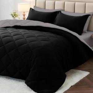 imageMUXHOMO 7 Pieces Queen Comforter Set Reversible Bed in a Bag Queen Size All Season Bedding Set with Comforter Flat Sheet Fitted Sheet Pillowcases ampamp Shams Red ampamp BlackBlackSoot