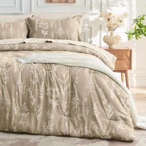 imageMUXHOMO Bed in a Bag Queen 7 Pieces Sage Green Queen Comforter Set Reversible Botanical Flowers Design Ultra Soft ampamp Breathable Bedding Sets with Comforter Sheets Pillowcases ampamp ShamsTaupe Leaves