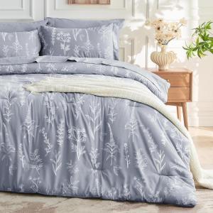 imageMUXHOMO Bed in a Bag Queen 7 Pieces Sage Green Queen Comforter Set Reversible Botanical Flowers Design Ultra Soft ampamp Breathable Bedding Sets with Comforter Sheets Pillowcases ampamp ShamsLight Grey Leaves