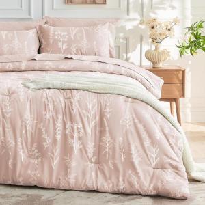 imageMUXHOMO Bed in a Bag Queen 7 Pieces Sage Green Queen Comforter Set Reversible Botanical Flowers Design Ultra Soft ampamp Breathable Bedding Sets with Comforter Sheets Pillowcases ampamp ShamsCameo Pink Leaves