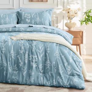imageMUXHOMO Bed in a Bag Queen 7 Pieces Sage Green Queen Comforter Set Reversible Botanical Flowers Design Ultra Soft ampamp Breathable Bedding Sets with Comforter Sheets Pillowcases ampamp ShamsSilver Grey Leaves