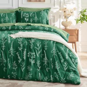 imageMUXHOMO Bed in a Bag Queen 7 Pieces Sage Green Queen Comforter Set Reversible Botanical Flowers Design Ultra Soft ampamp Breathable Bedding Sets with Comforter Sheets Pillowcases ampamp ShamsForest Green Leaves