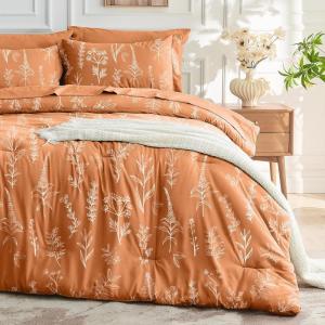 imageMUXHOMO Bed in a Bag Queen 7 Pieces Sage Green Queen Comforter Set Reversible Botanical Flowers Design Ultra Soft ampamp Breathable Bedding Sets with Comforter Sheets Pillowcases ampamp ShamsBurnt Orange Leaves