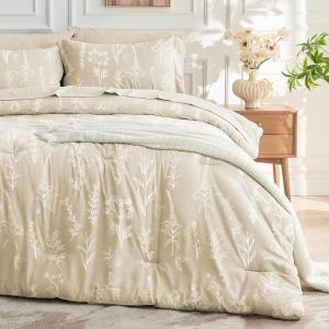 imageMUXHOMO Bed in a Bag Queen 7 Pieces Sage Green Queen Comforter Set Reversible Botanical Flowers Design Ultra Soft ampamp Breathable Bedding Sets with Comforter Sheets Pillowcases ampamp ShamsBeige Leaves
