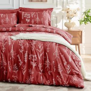 imageMUXHOMO Bed in a Bag Queen 7 Pieces Sage Green Queen Comforter Set Reversible Botanical Flowers Design Ultra Soft ampamp Breathable Bedding Sets with Comforter Sheets Pillowcases ampamp ShamsTerracotta Leaves