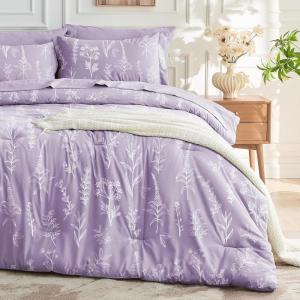 imageMUXHOMO Bed in a Bag Queen 7 Pieces Sage Green Queen Comforter Set Reversible Botanical Flowers Design Ultra Soft ampamp Breathable Bedding Sets with Comforter Sheets Pillowcases ampamp ShamsLavender Leaves