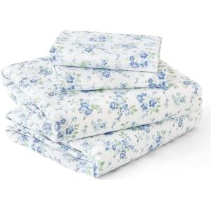 imageMUXHOMO Queen Size 4 Piece Sheet Set Soft Breathable Bed Sheet Set for Bedroom with Deep Pocket Up to 16quot WrinkleFree ampamp Cooling Bedding for OekoTEX Certified  Blossoms Pink01  Blossoms Light Blue