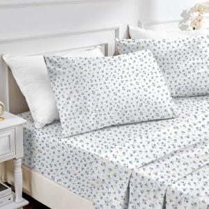 imageMUXHOMO Queen Size 4 Piece Sheet Set Soft Breathable Bed Sheet Set for Bedroom with Deep Pocket Up to 16quot WrinkleFree ampamp Cooling Bedding for OekoTEX Certified  Blossoms PinkFloral Blue