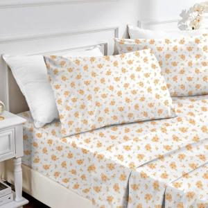 imageMUXHOMO Queen Size 4 Piece Sheet Set Soft Breathable Bed Sheet Set for Bedroom with Deep Pocket Up to 16quot WrinkleFree ampamp Cooling Bedding for OekoTEX Certified  Blossoms PinkBlossoms Orange