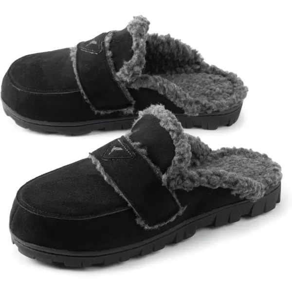 imageRockDove Womens Suede Faux Shearling Scuff with Indoor Outdoor SoleBlack