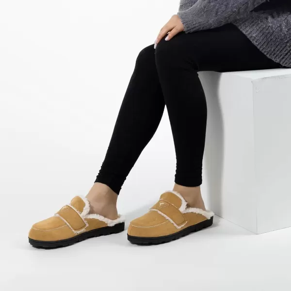 imageRockDove Womens Suede Faux Shearling Scuff with Indoor Outdoor SoleChestnut