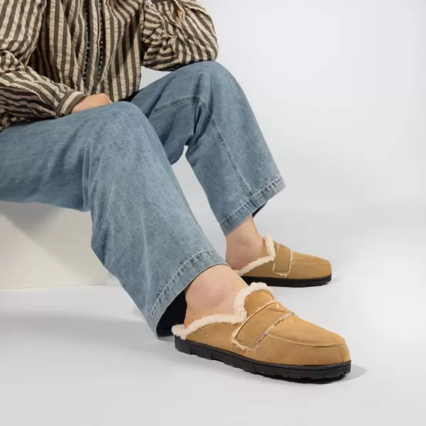 imageRockDove Womens Suede Faux Shearling Scuff with Indoor Outdoor SoleChestnut