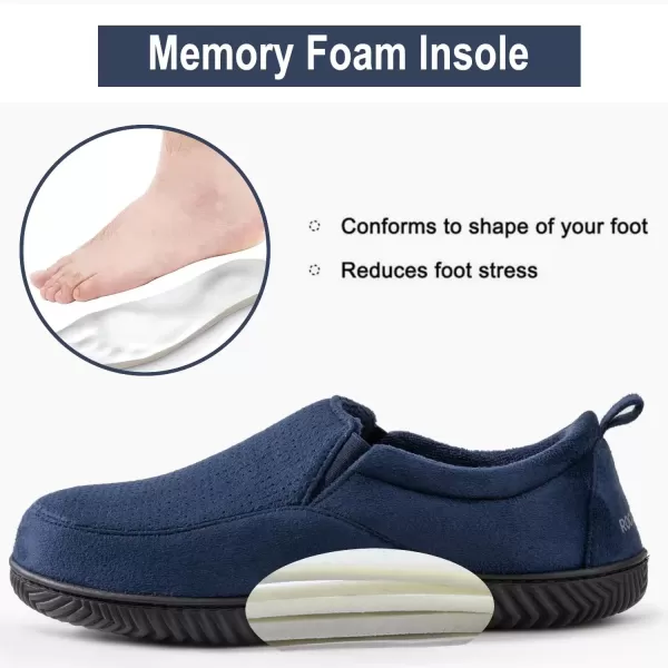 imageRockDove Mens Breathable Mesh Memory Foam Slipper with Nonslip SoleNavy Blue