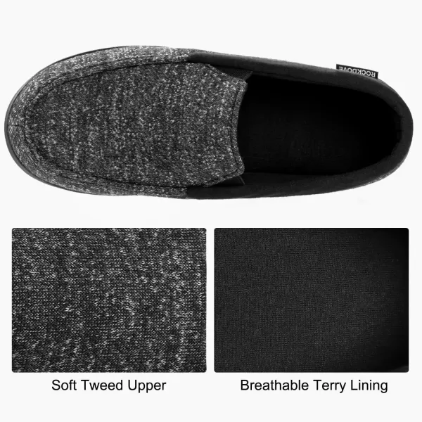 imageRockDove Mens Tweed Memory Foam Moc SlipperBlack