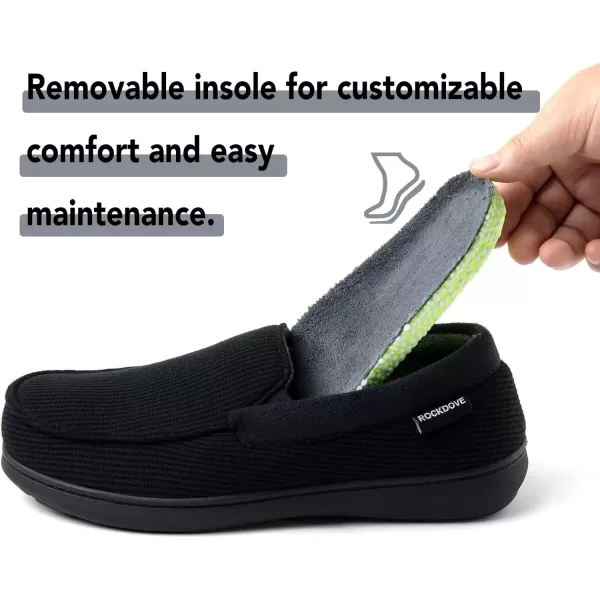 imageRockDove Mens Waffle Knit Memory Foam Moc Slipper with Removable InsoleBlack