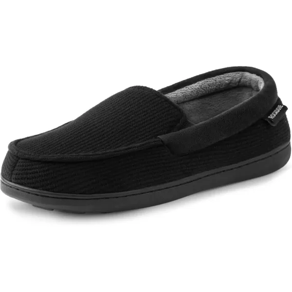 imageRockDove Mens Waffle Knit Memory Foam Moc Slipper with Removable InsoleBlack