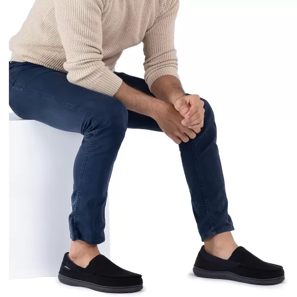 imageRockDove Mens Waffle Knit Memory Foam Moc Slipper with Removable InsoleBlack