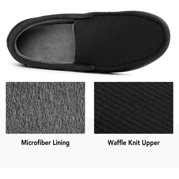 imageRockDove Mens Waffle Knit Memory Foam Moc Slipper with Removable InsoleBlack