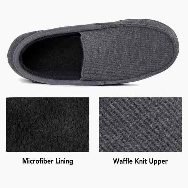 imageRockDove Mens Waffle Knit Memory Foam Moc Slipper with Removable InsoleDark Gray
