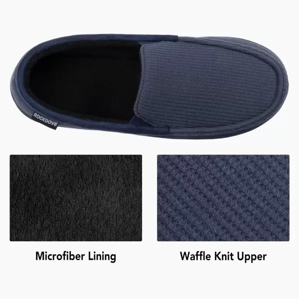 imageRockDove Mens Waffle Knit Memory Foam Moc Slipper with Removable InsoleNavy