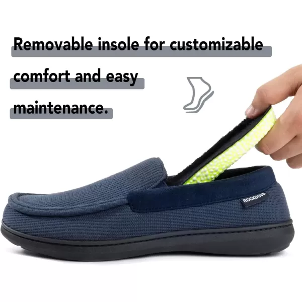 imageRockDove Mens Waffle Knit Memory Foam Moc Slipper with Removable InsoleNavy