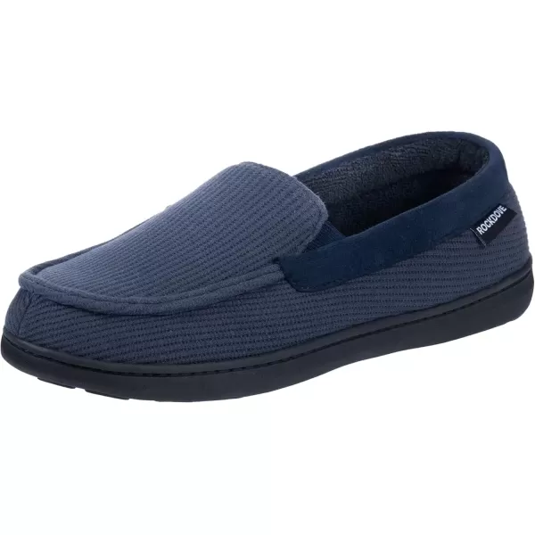 imageRockDove Mens Waffle Knit Memory Foam Moc Slipper with Removable InsoleNavy