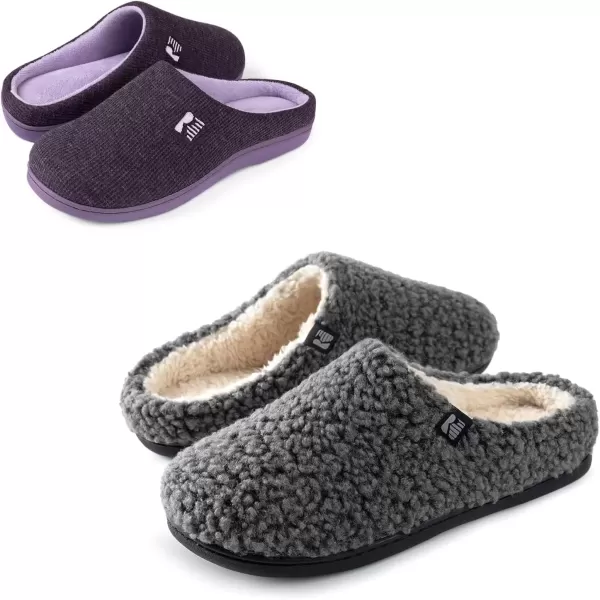 imageRockDove Set of 2 Pairs  US Size 1112 Womens Original TwoTone Slipper Eggplant Womens Plush Retreat Sherpa Fleece Clog Dark Grey