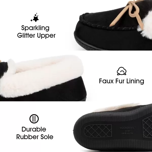 imageRockDove Womens Caroline Glittered Moccasin SlipperBlack
