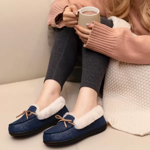 imageRockDove Womens Caroline Glittered Moccasin SlipperNavy Blue