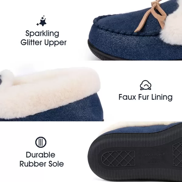 imageRockDove Womens Caroline Glittered Moccasin SlipperNavy Blue