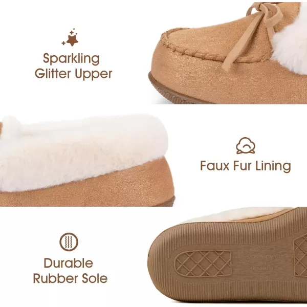 imageRockDove Womens Caroline Glittered Moccasin SlipperTan