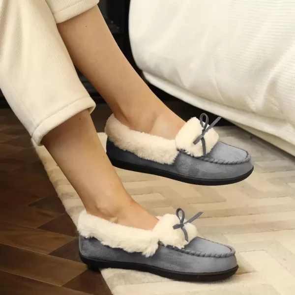 imageRockDove Womens Faux Fur Lined Micro Suede Moccasin SlipperLight Grey