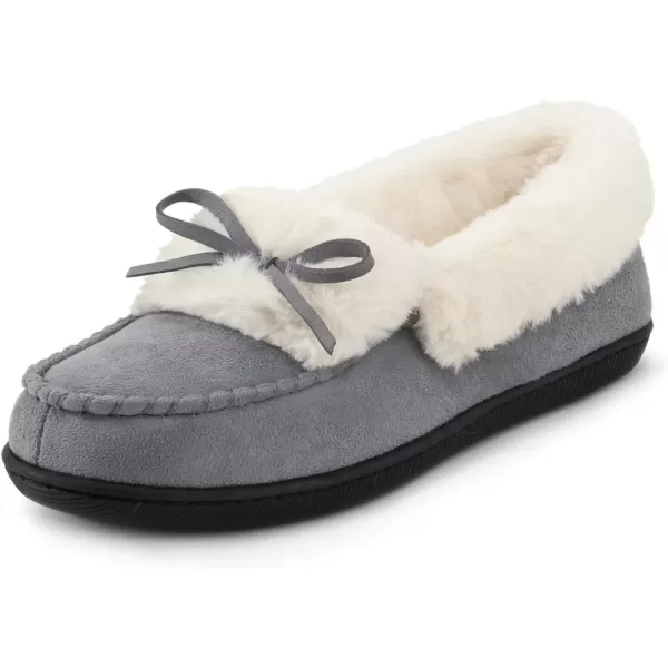 imageRockDove Womens Faux Fur Lined Micro Suede Moccasin SlipperLight Grey