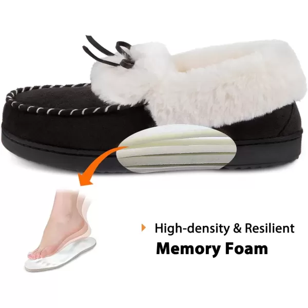 imageRockDove Womens Trapper Moc Fuzzy Plush Faux Fur Memory Foam Slipper Christmas Gift Stocking StuffersBlack
