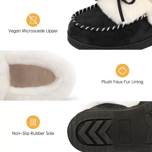 imageRockDove Womens Trapper Moc Fuzzy Plush Faux Fur Memory Foam Slipper Christmas Gift Stocking StuffersBlack