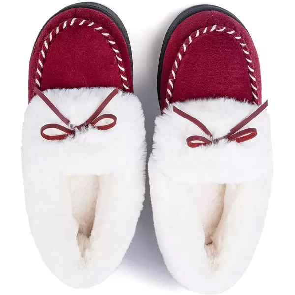 imageRockDove Womens Trapper Moc Fuzzy Plush Faux Fur Memory Foam Slipper Christmas Gift Stocking StuffersBurgundy Red