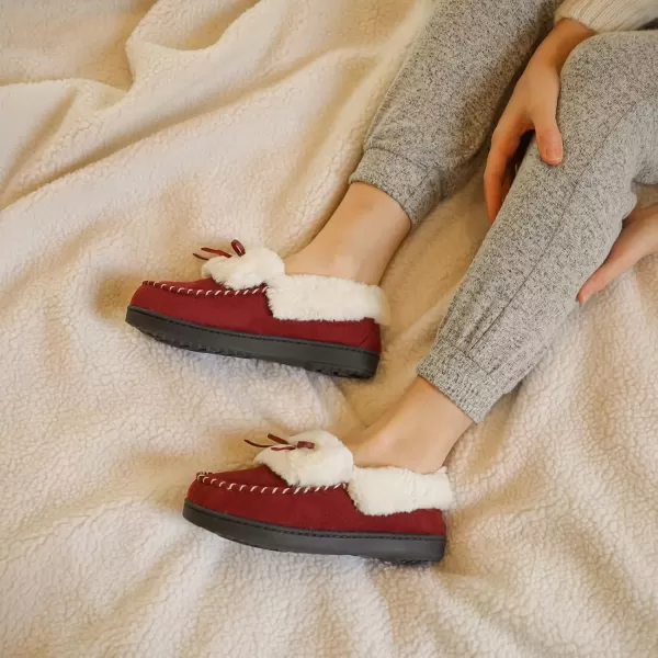 imageRockDove Womens Trapper Moc Fuzzy Plush Faux Fur Memory Foam Slipper Christmas Gift Stocking StuffersBurgundy Red