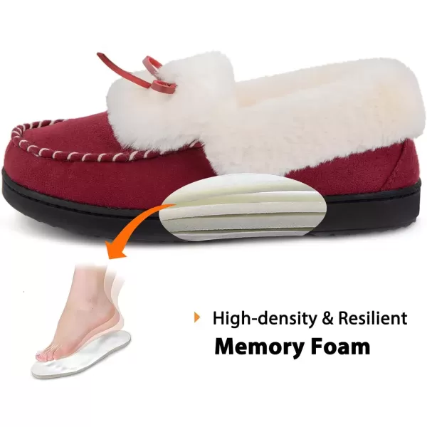 imageRockDove Womens Trapper Moc Fuzzy Plush Faux Fur Memory Foam Slipper Christmas Gift Stocking StuffersBurgundy Red