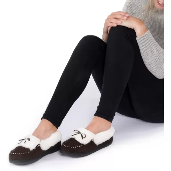 imageRockDove Womens Trapper Moc Fuzzy Plush Faux Fur Memory Foam Slipper Christmas Gift Stocking StuffersCoffee