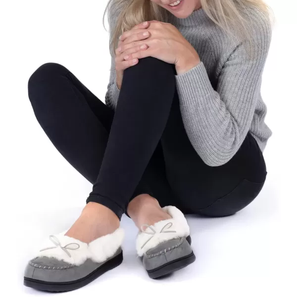imageRockDove Womens Trapper Moc Fuzzy Plush Faux Fur Memory Foam Slipper Christmas Gift Stocking StuffersDove Grey