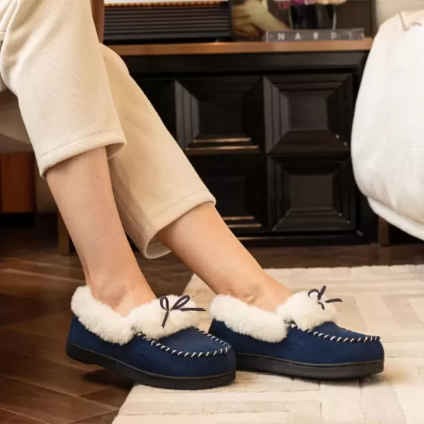 imageRockDove Womens Trapper Moc Fuzzy Plush Faux Fur Memory Foam Slipper Christmas Gift Stocking StuffersRoyal Blue