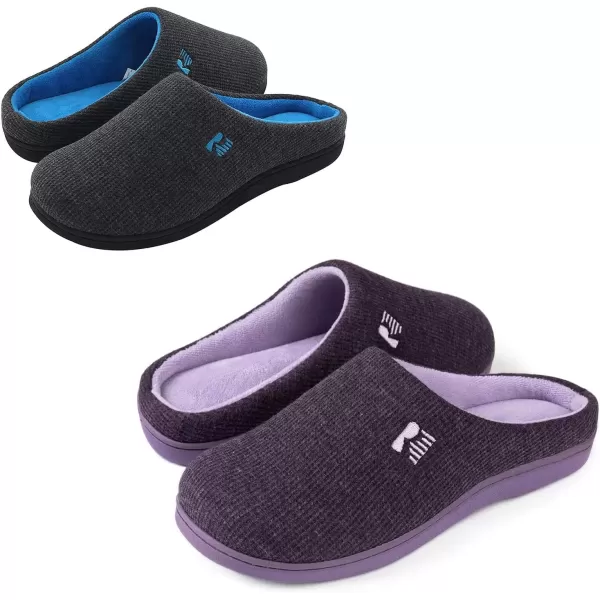 imageRockDove Set of 2 Pairs  Mens Original TwoTone Memory Foam Slipper Size 1112 Men Dark gray Womens Original TwoTone Memory Foam Slipper Size 910 Women Eggplant