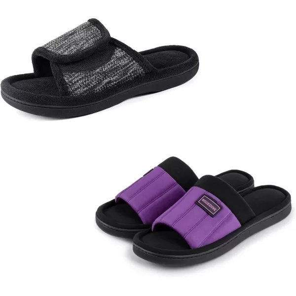 imageRockDove Set of 2 Pairs  US Size 56 Womens Adjustable Wrap Memory Foam Slide Slipper Black Womens Cassidy TwoTone Memory Foam Slide Slipper Violet