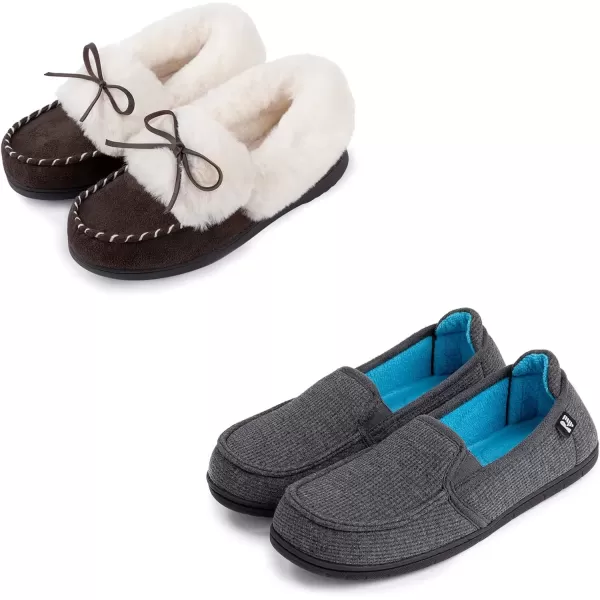 imageRockDove Set of 2 Pairs  US Size 7 Womens Trapper Moc Coffee Womens TwoTone Hoodback Slipper with Removable Insole Dark Grey