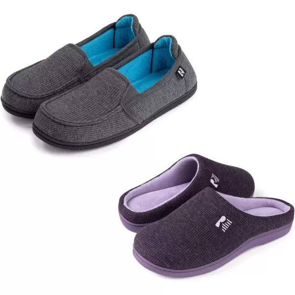 imageRockDove Set of 2 Pairs  US Size 9 Womens TwoTone Hoodback Slipper with Removable Insole Dark grey Womens Original TwoTone Memory Foam Slipper Eggplant